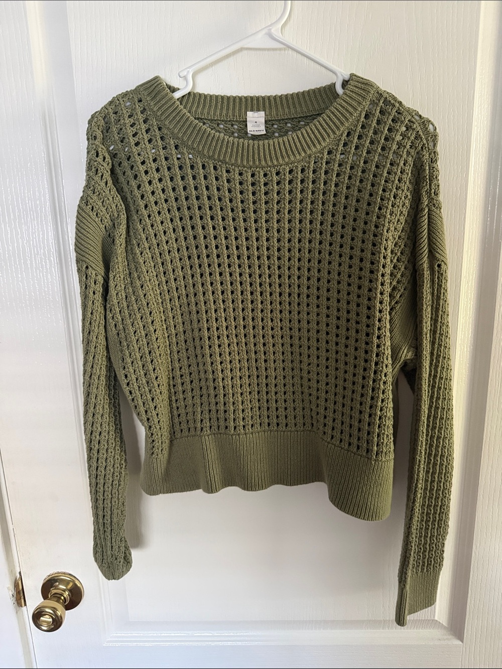 Old Navy Olive Green Open-Knit Crewneck Sweater